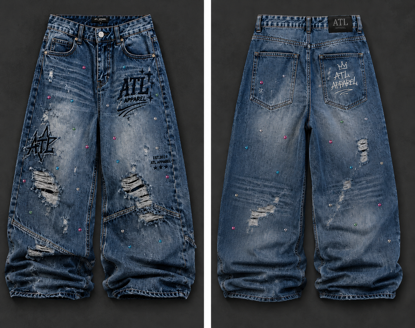 Embroidery rhinestone stone jeans