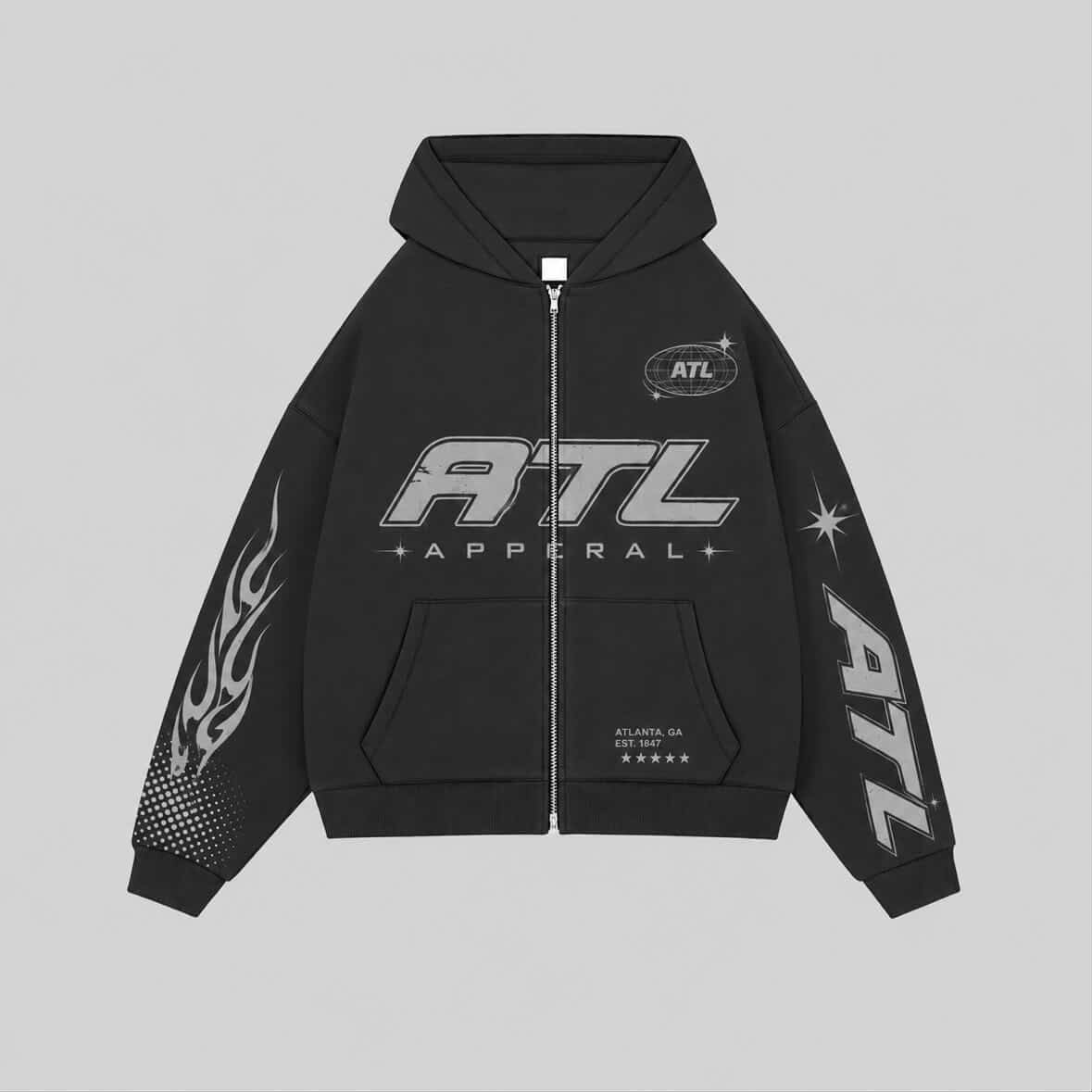 Atl Apperal black graphic zip up