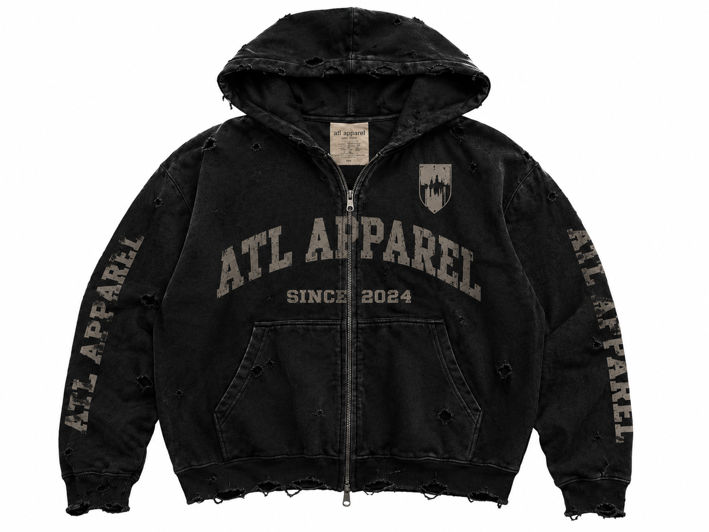 Distressed zip up